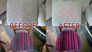 Upholstery and cushions before professional cleaning and after being cleaned professionally.
