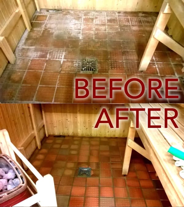 Sauna Tiles Steam Cleaned Before and After WOW Carpet Cleaning