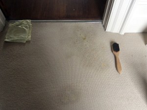 A radiator rust stain on carpet during treatment