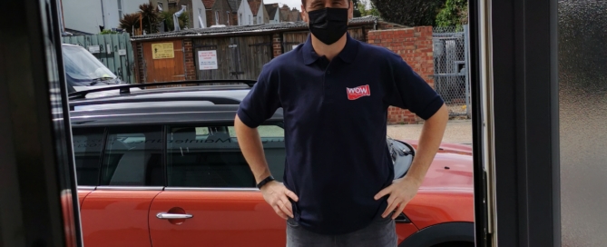 Our operative arrives at your door in logo workwear and a suitable face covering
