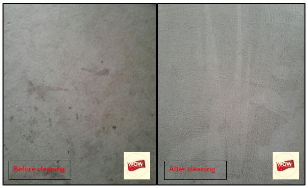 Photos showing before and after pictures of grey carpet, after cleaning the marks are removed and carpet is left clean and soft